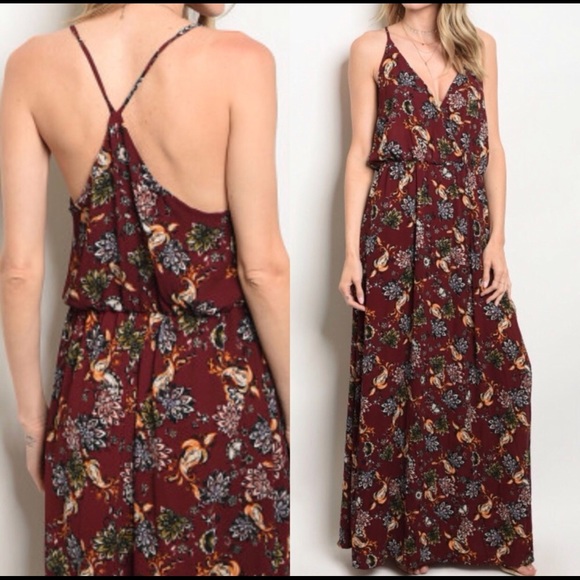 Dresses & Skirts - Just Arrived! Burgundy Floral Maxi Dress